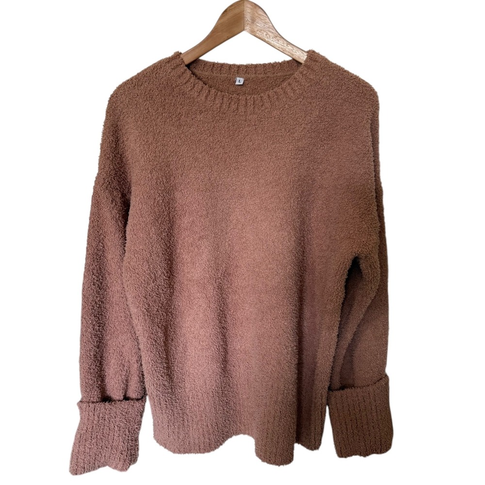 Unbranded Popcorn Knit Sweater Womens L Brown Mauve Excellent Fuzzy Pullover